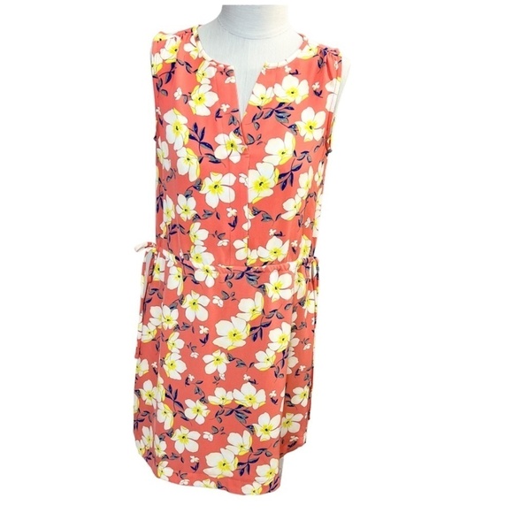 ESQUALO coral floral sleeveless split neck shift dress 6 - Picture 4 of 16